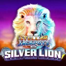 Stellar Jackpots with Silver Lion online game logo by Lightning Box Game on harrycasinoo.com